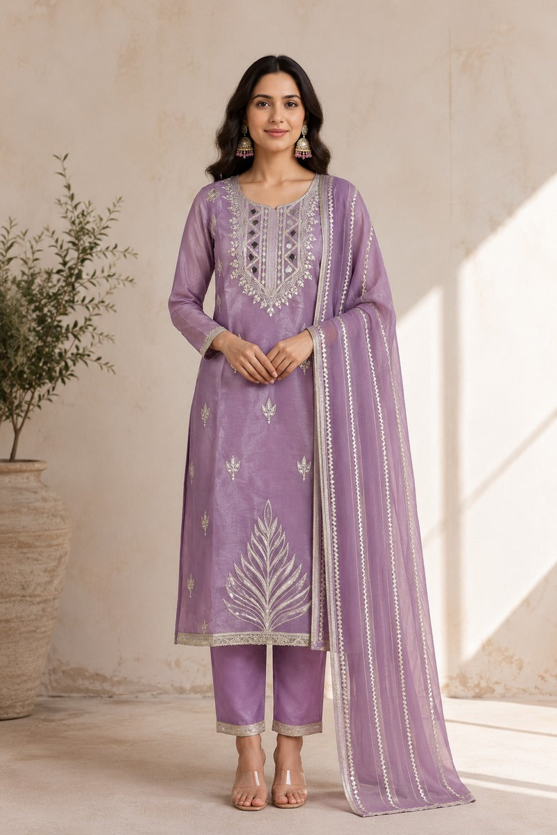 Tissue Silk Embroidered Unstitched Dress Material with Dupatta