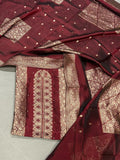 Royal Maroon Jacquard Silk Unstitched Suit Material