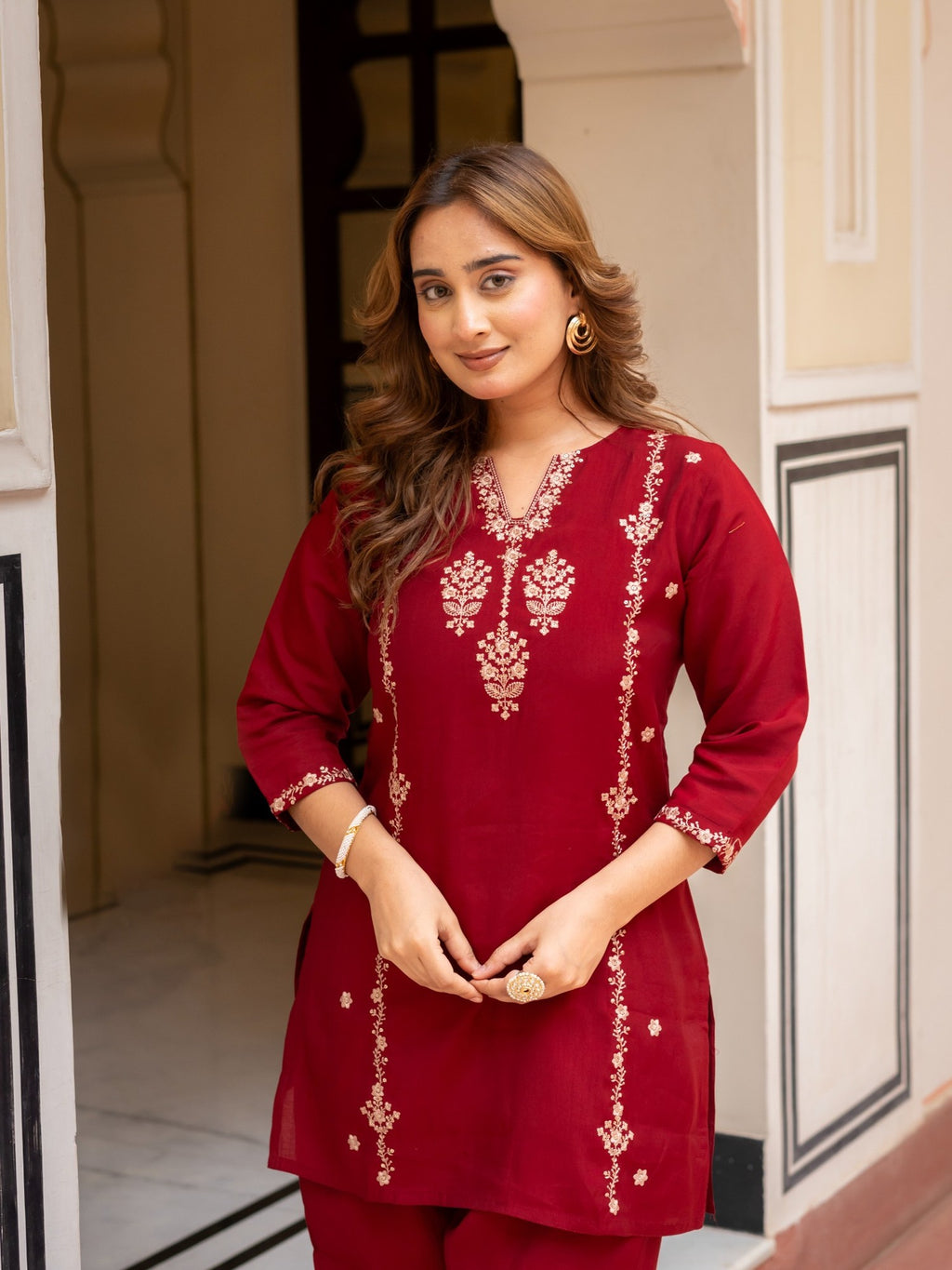 Maroon Embroidered Co-Ord Set for Women HSDAACSTP000001
