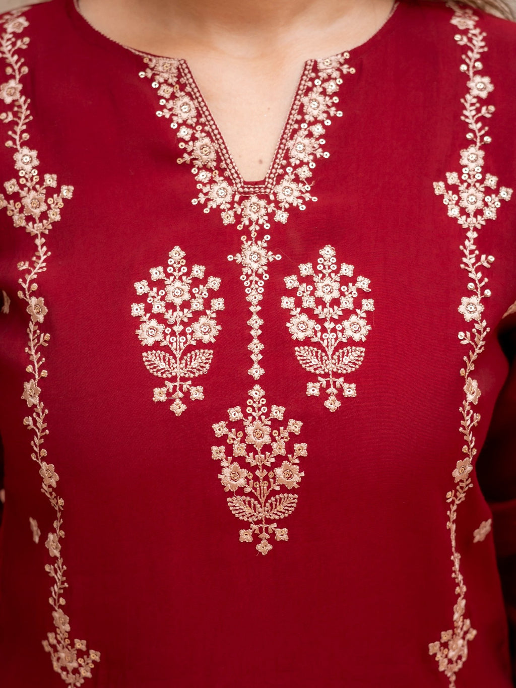 Maroon Embroidered Co-Ord Set for Women HSDAACSTP000001