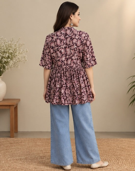 Purple Printed Cotton Kurti for Women