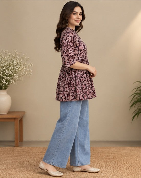 Purple Printed Cotton Kurti for Women