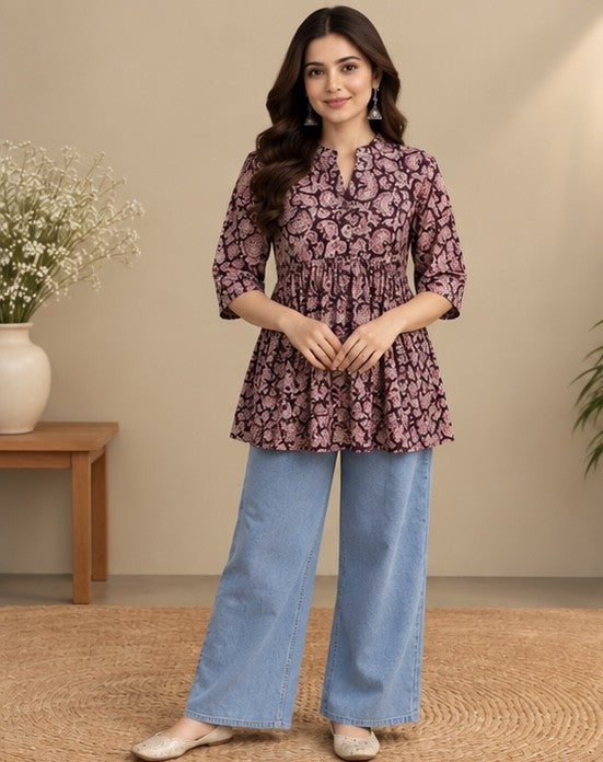 Purple Printed Cotton Kurti for Women