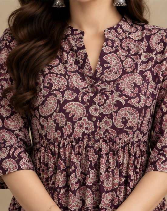 Purple Printed Cotton Kurti for Women