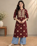 Maroon Printed Silk Blend Kurti for Women