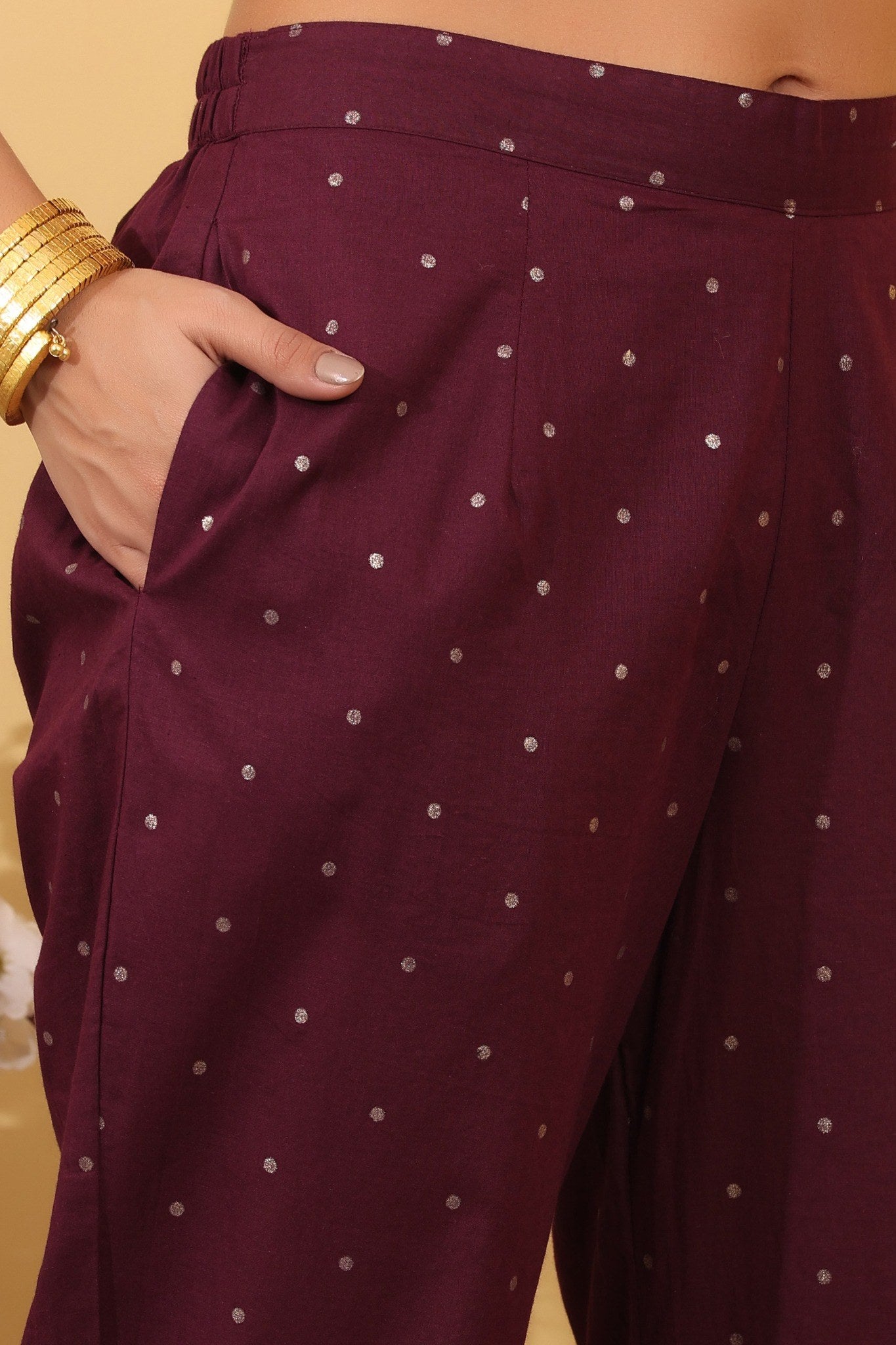 Wine Cotton Embroidered  Salwar Kameez Set