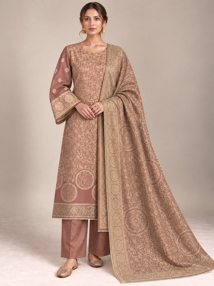 Jacquard Silk Embroidered Unstitched Dress Material with Dupatta