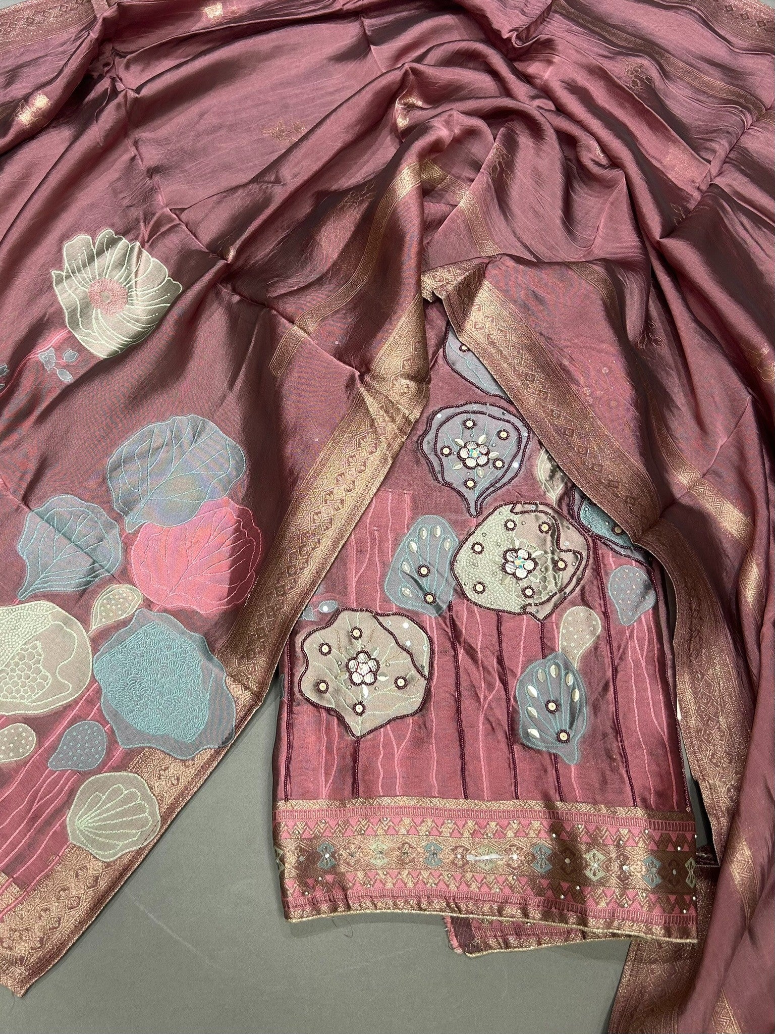 Dusty Rose Viscose Organda Unstitched Suit Material