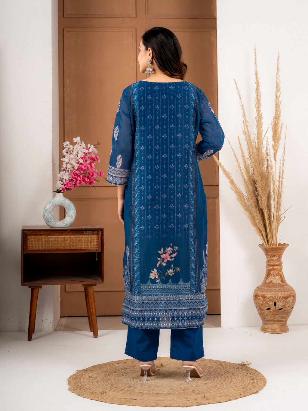 Royal Blue Chanderi Silk Suit Set with Printed Dupatta