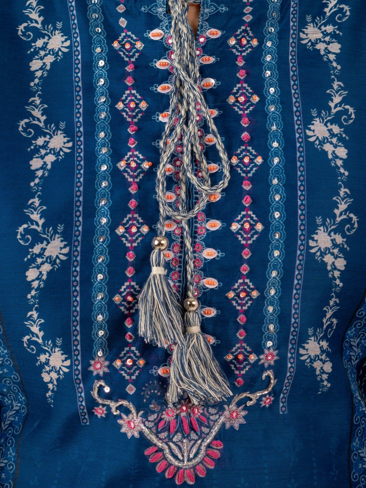 Royal Blue Chanderi Silk Suit Set with Printed Dupatta
