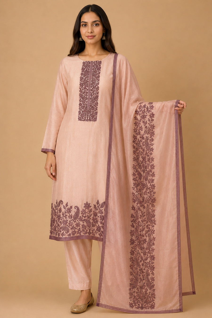 Mauve Mulberry Silk Unstitched Suit Set