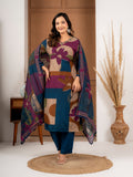 Midnight Blue Viscose Silk Ethnic Suit Set for Women