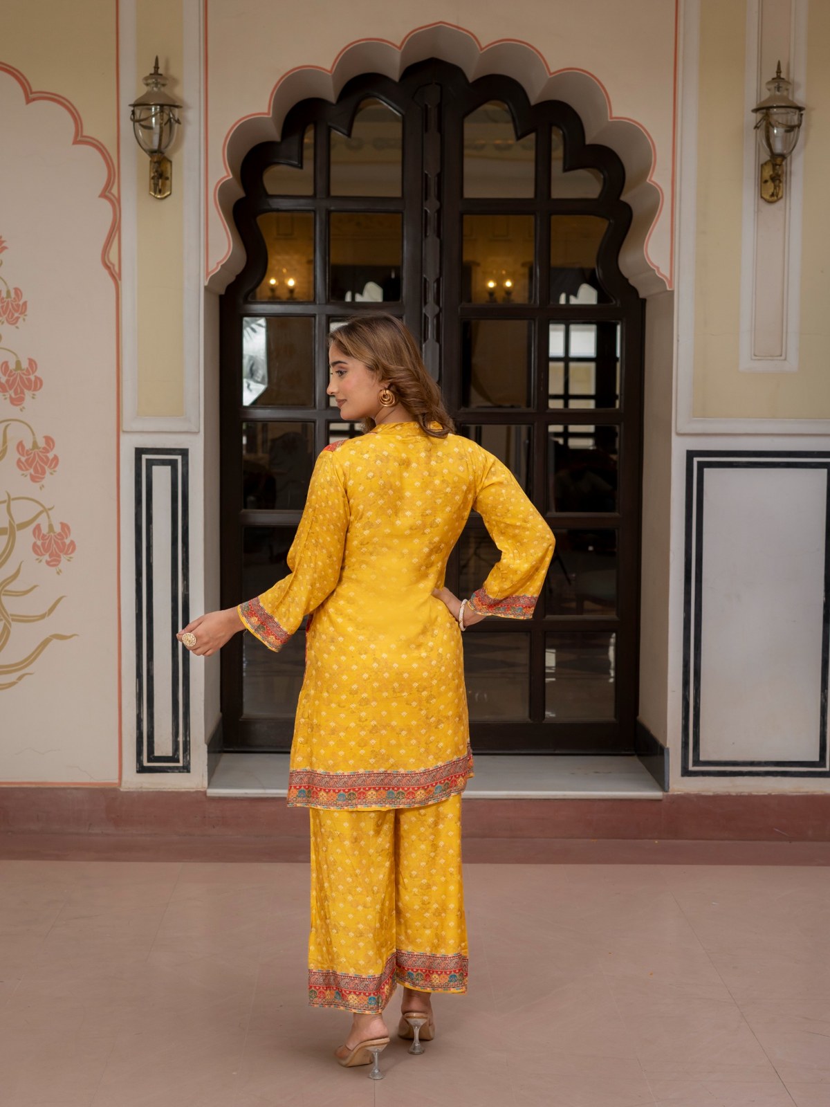 Mustard Printed Co-Ord Set for Women Ethnic Kurta & Palazzo Set