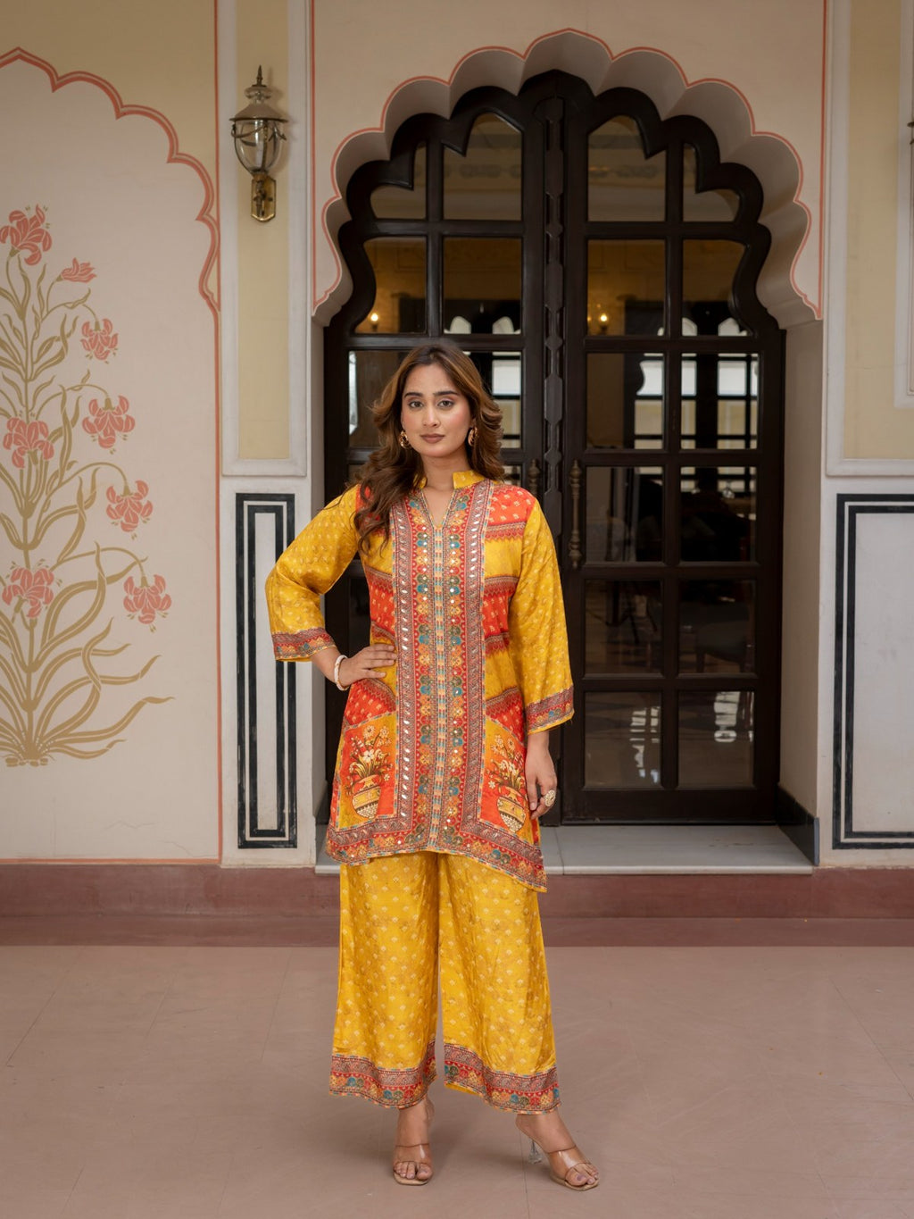 Mustard Printed Co-Ord Set for Women Ethnic Kurta & Palazzo Set