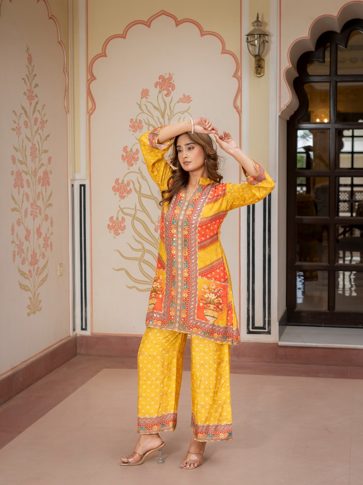 Mustard Printed Co-Ord Set for Women Ethnic Kurta & Palazzo Set