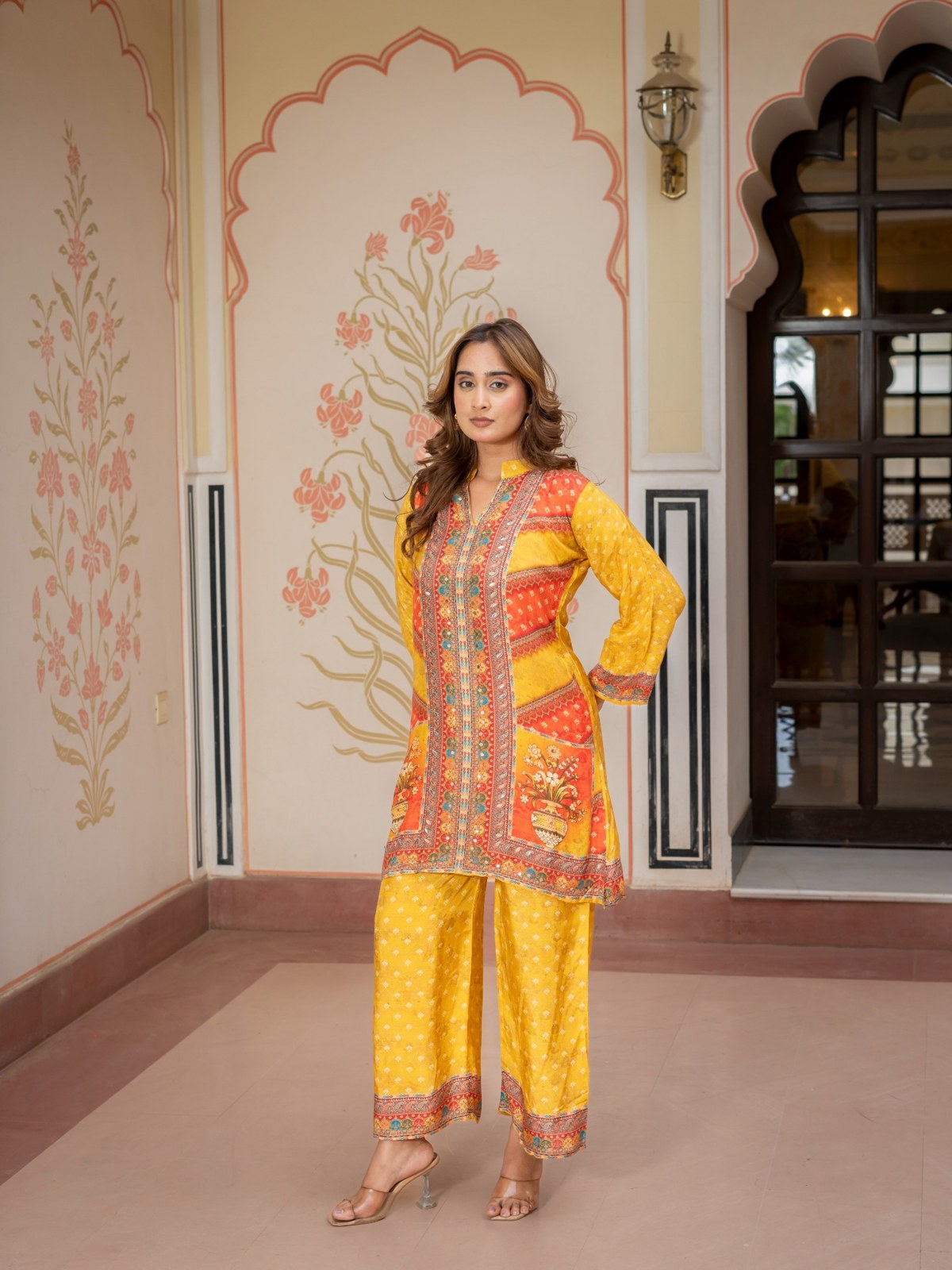 Mustard Printed Co-Ord Set for Women Ethnic Kurta & Palazzo Set