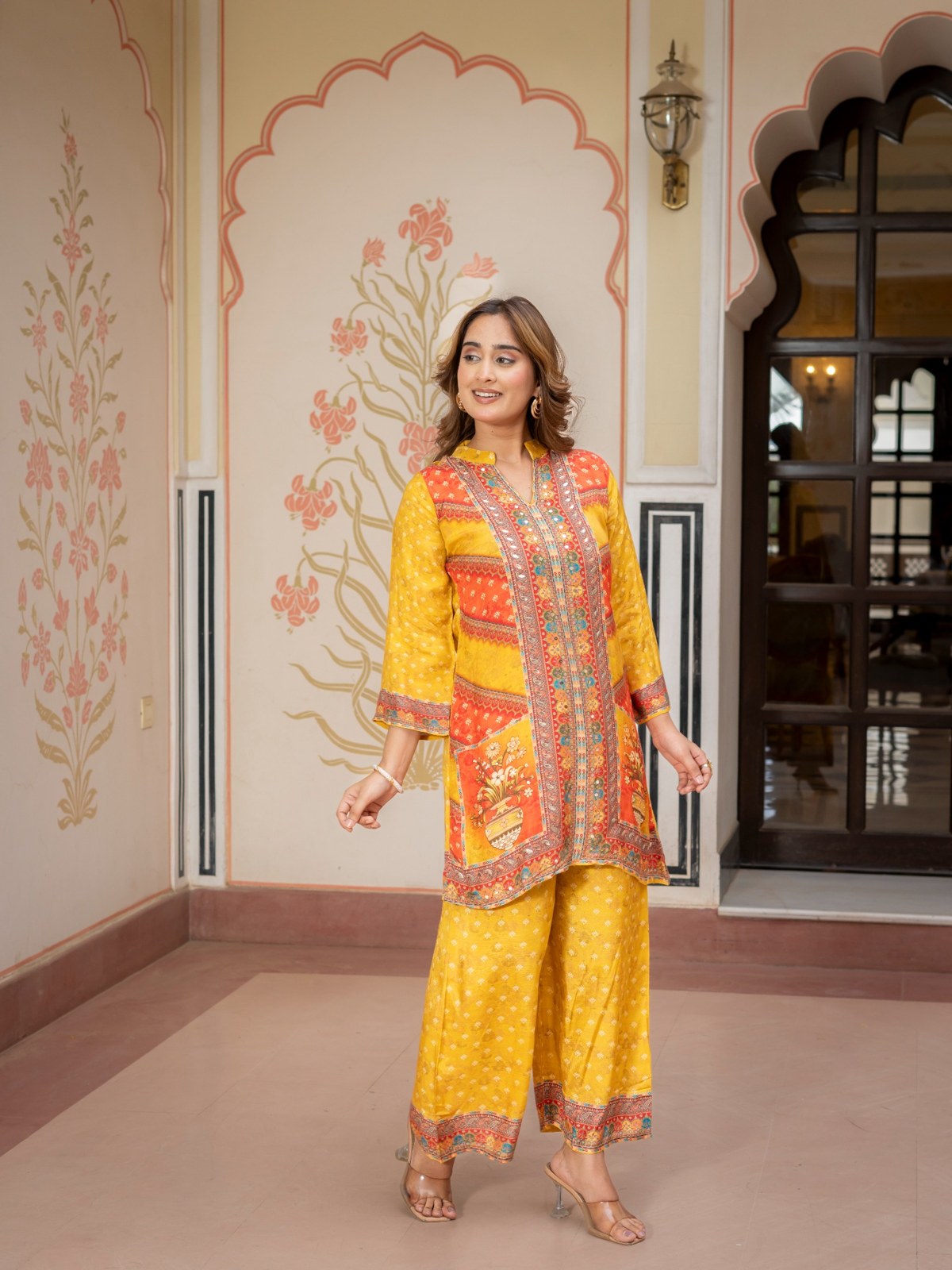 Mustard Printed Co-Ord Set for Women Ethnic Kurta & Palazzo Set