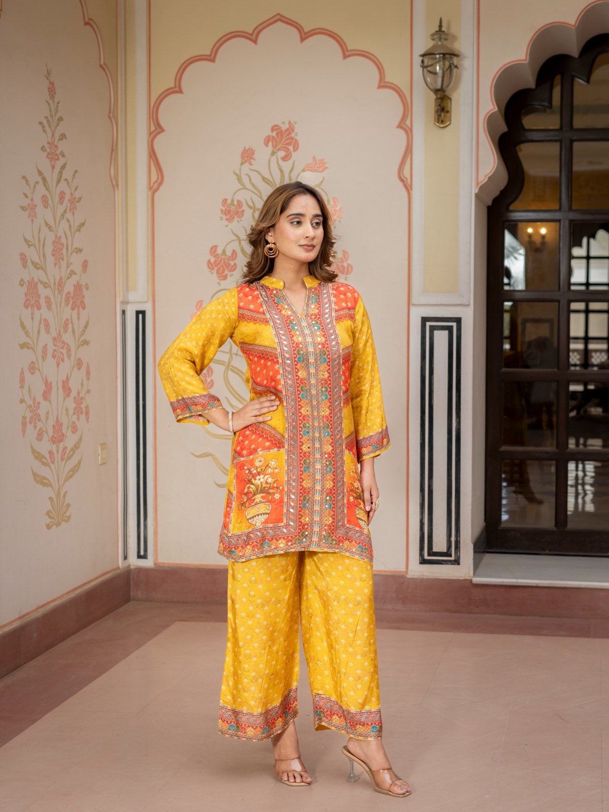 Mustard Printed Co-Ord Set for Women Ethnic Kurta & Palazzo Set