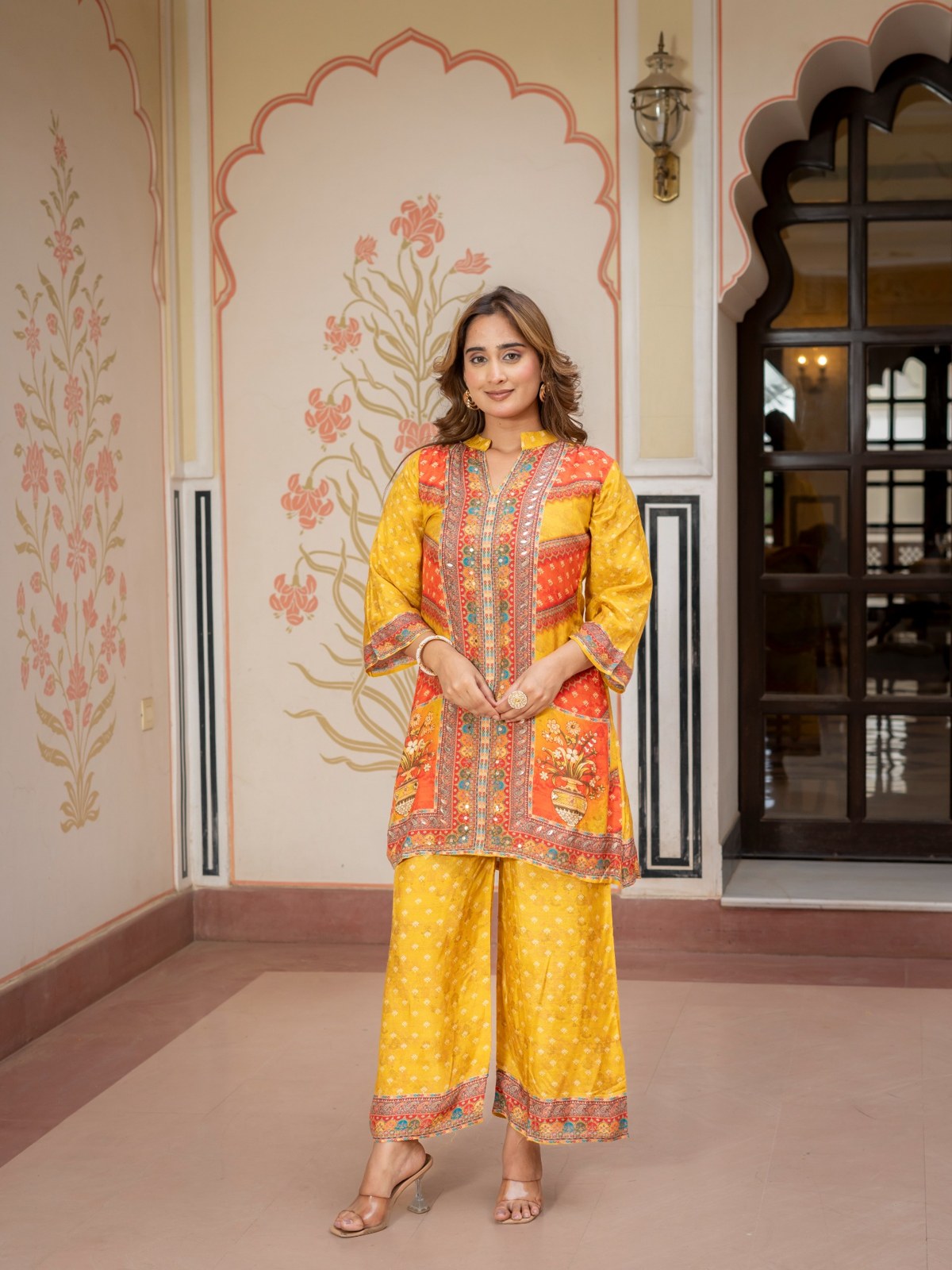 Mustard Printed Co-Ord Set for Women Ethnic Kurta & Palazzo Set