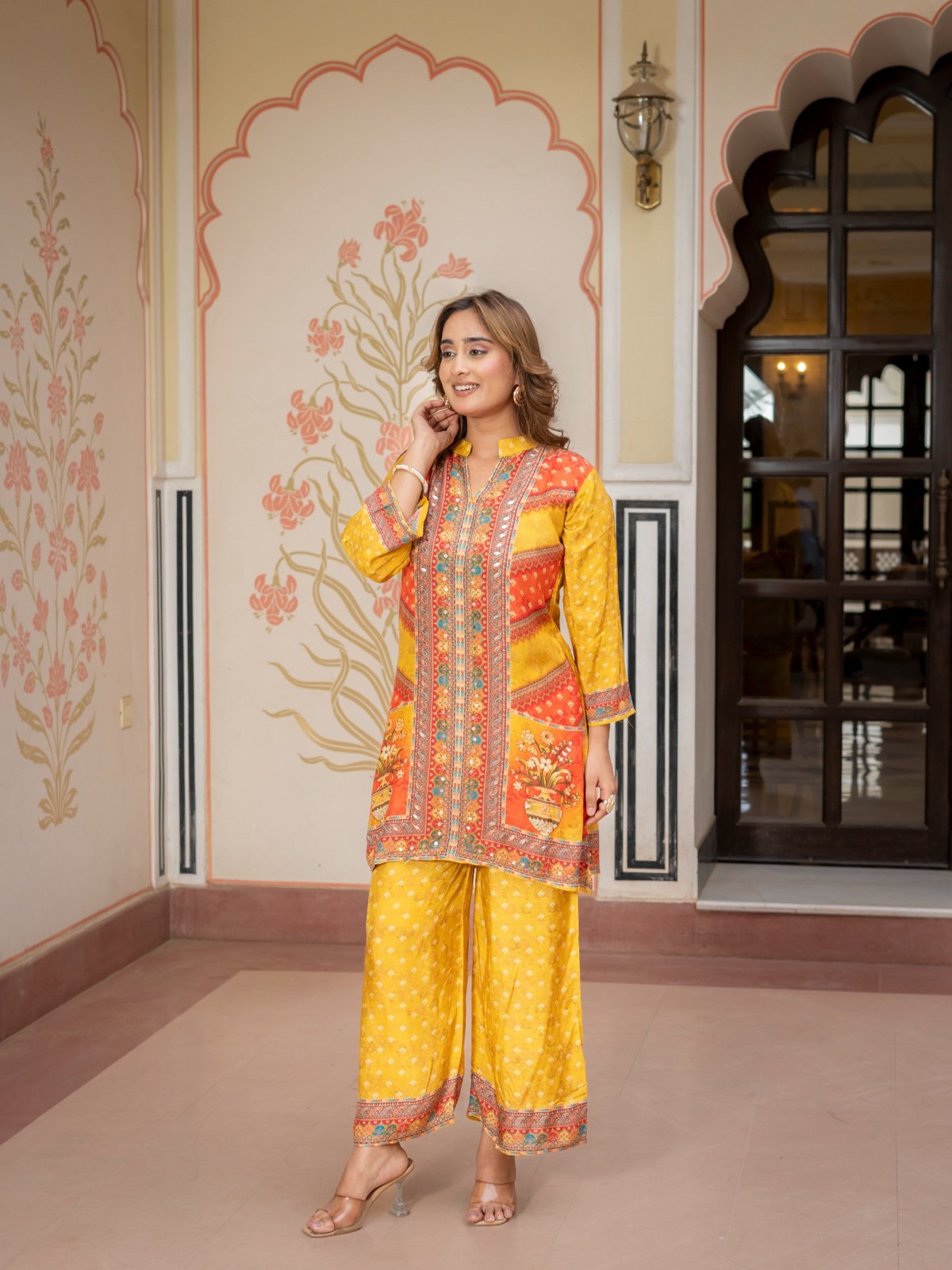 Mustard Printed Co-Ord Set for Women Ethnic Kurta & Palazzo Set