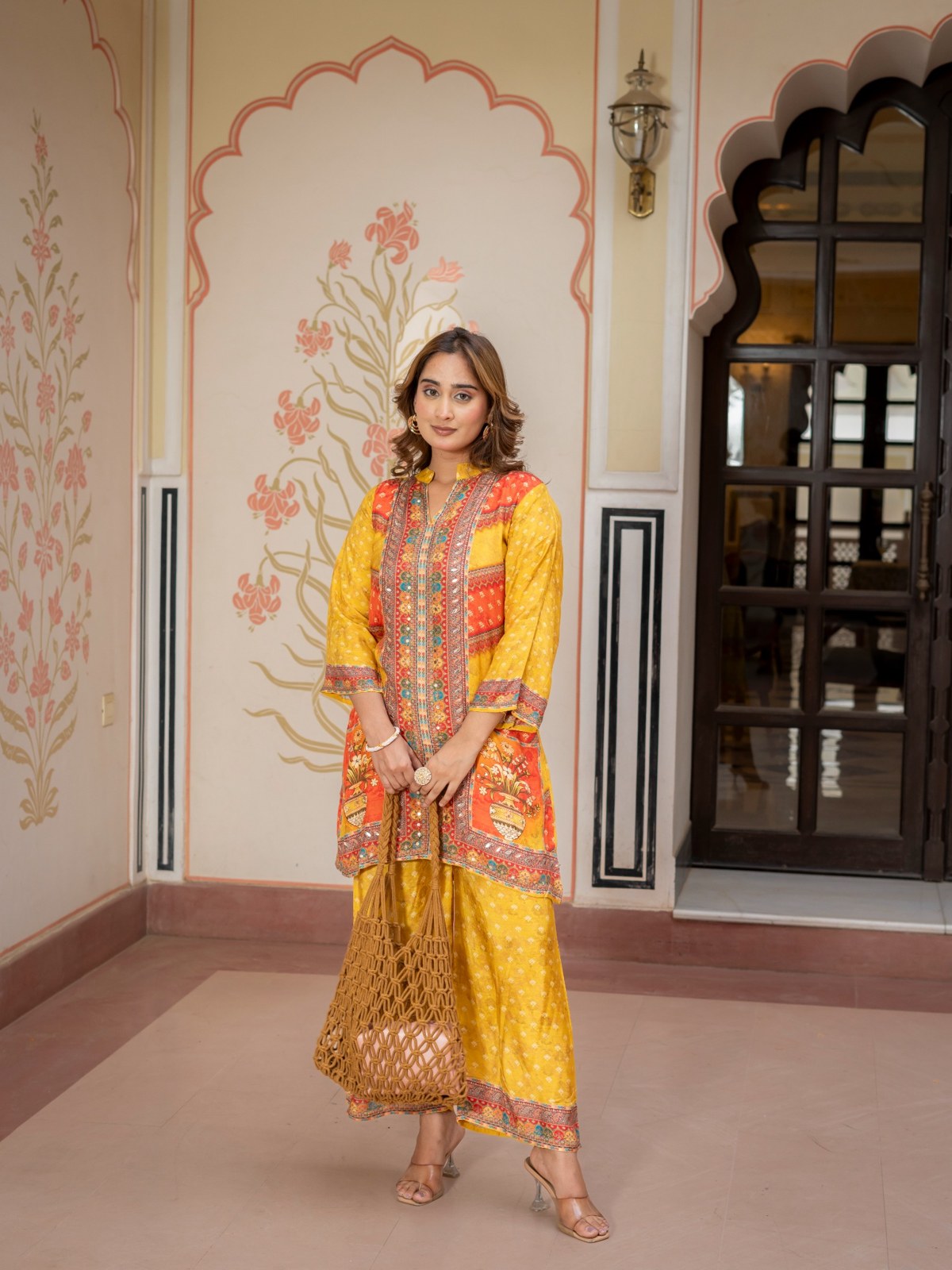 Mustard Printed Co-Ord Set for Women Ethnic Kurta & Palazzo Set