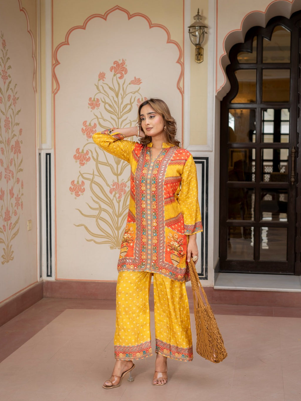 Mustard Printed Co-Ord Set for Women Ethnic Kurta & Palazzo Set