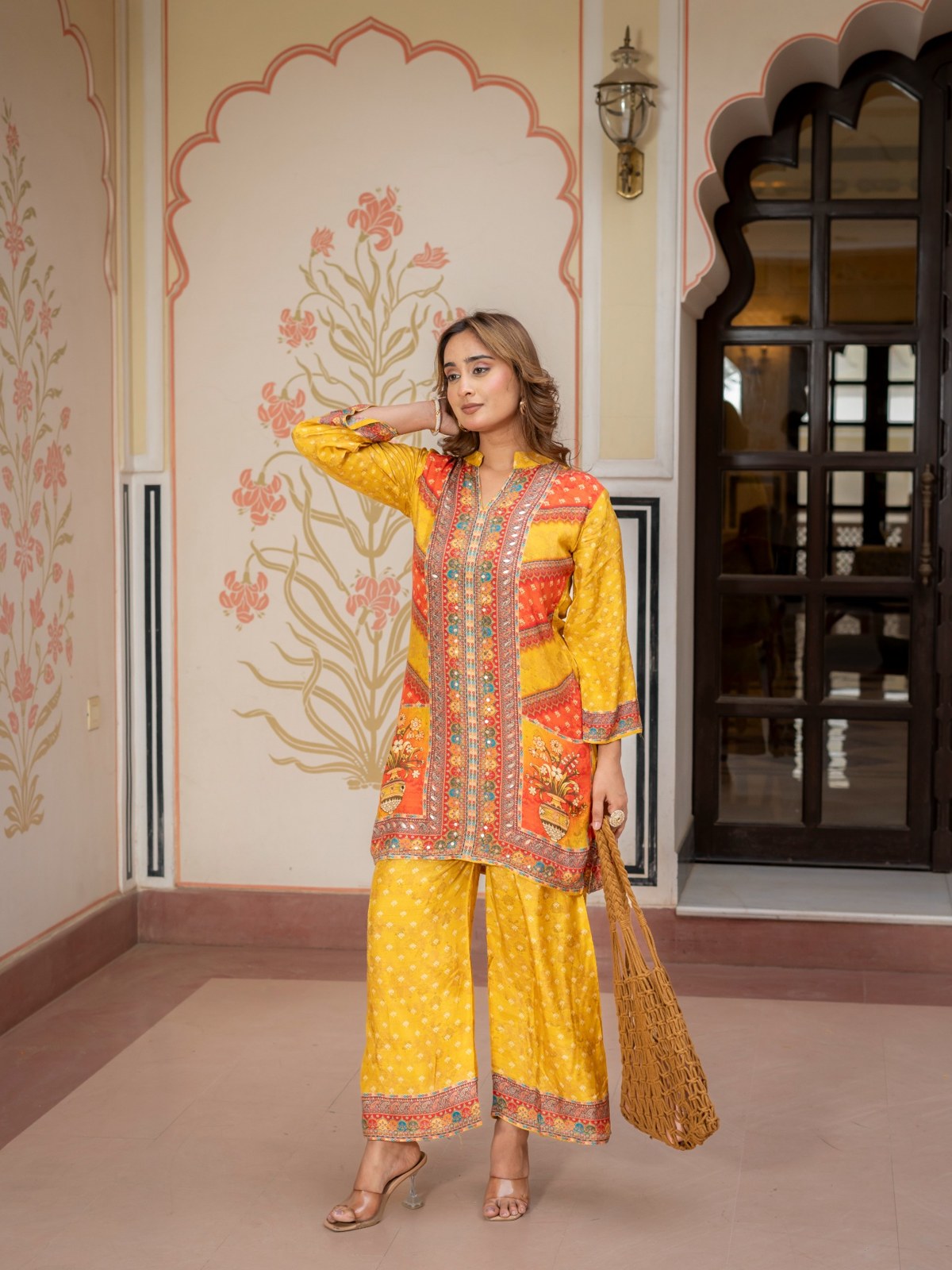 Mustard Printed Co-Ord Set for Women Ethnic Kurta & Palazzo Set
