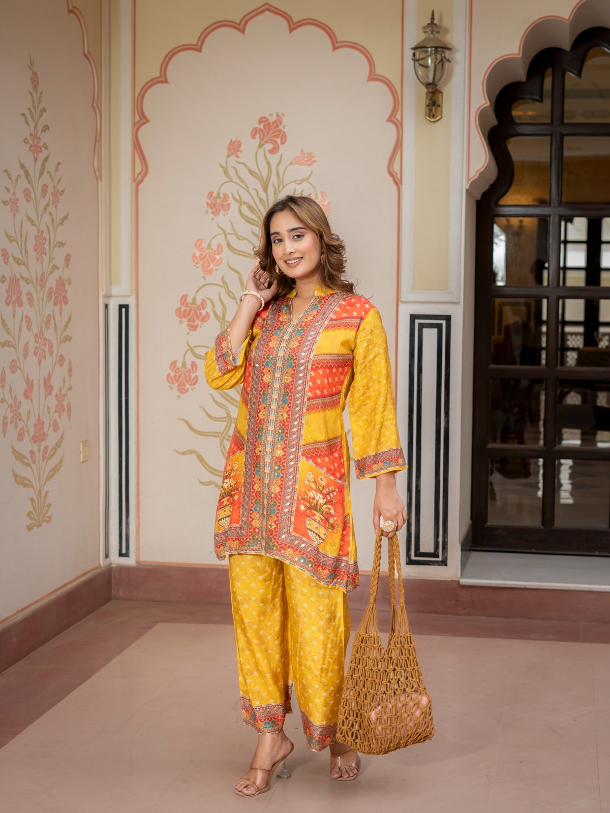 Mustard Printed Co-Ord Set for Women Ethnic Kurta & Palazzo Set