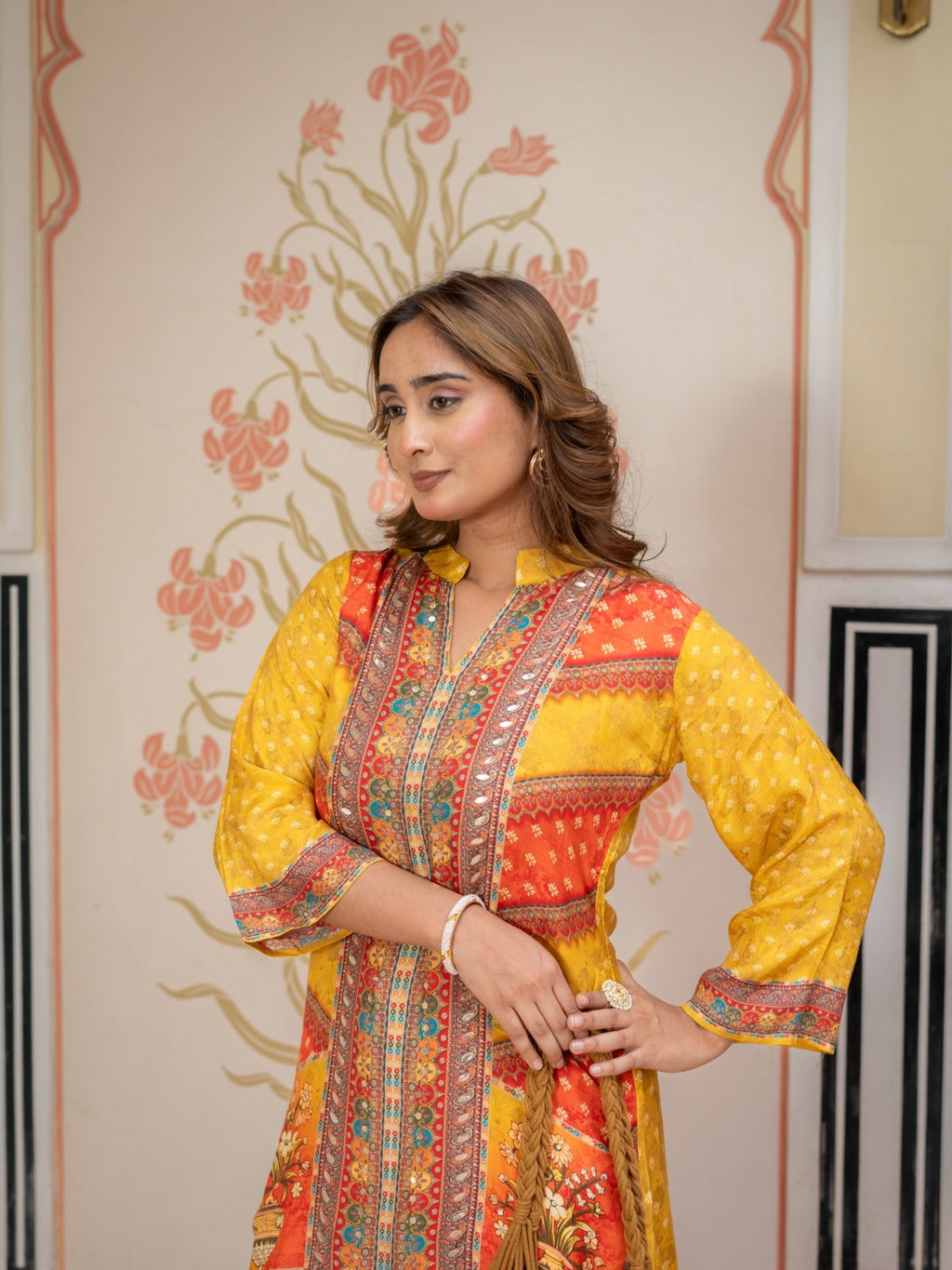 Mustard Printed Co-Ord Set for Women Ethnic Kurta & Palazzo Set