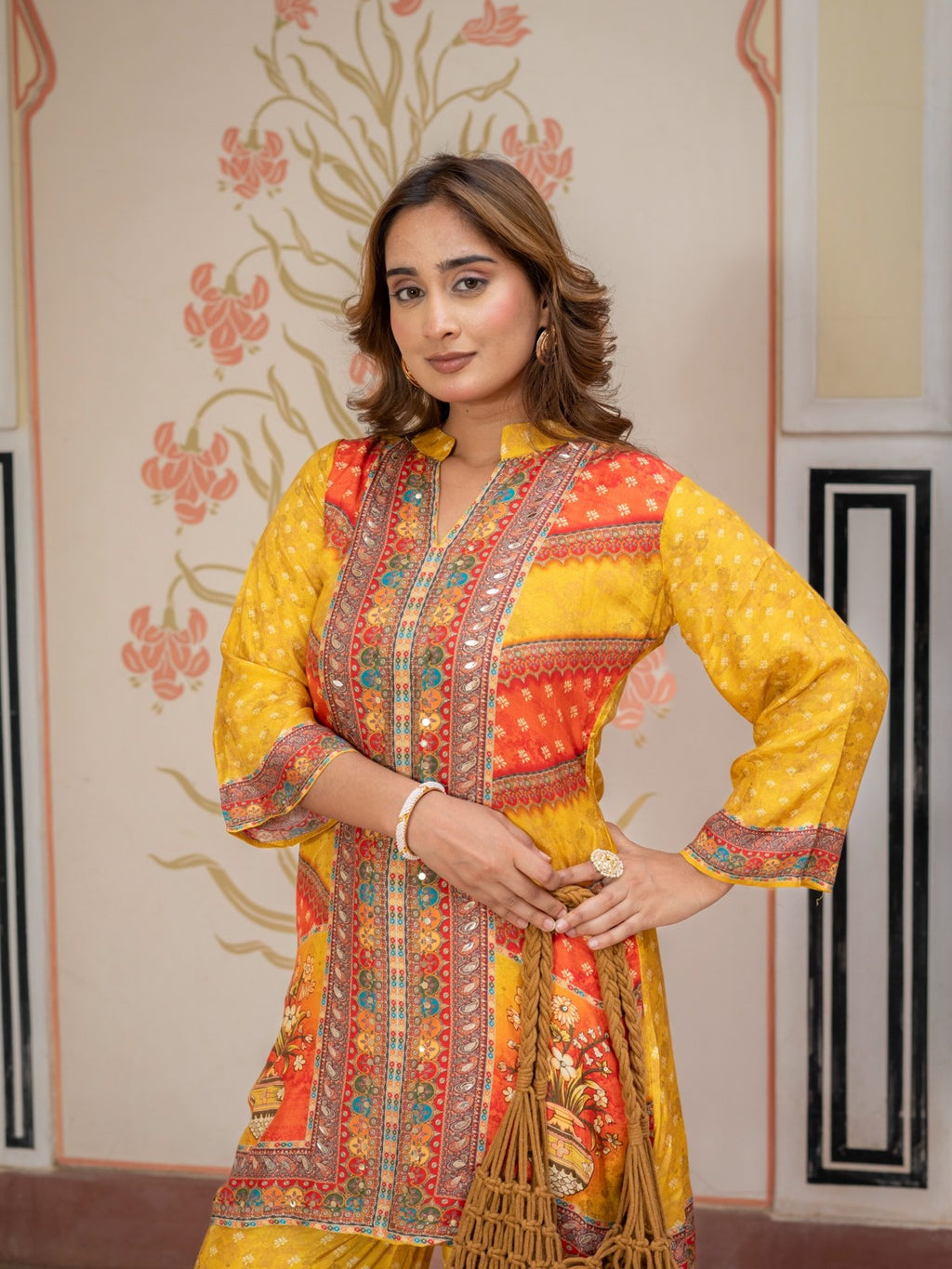 Mustard Printed Co-Ord Set for Women Ethnic Kurta & Palazzo Set