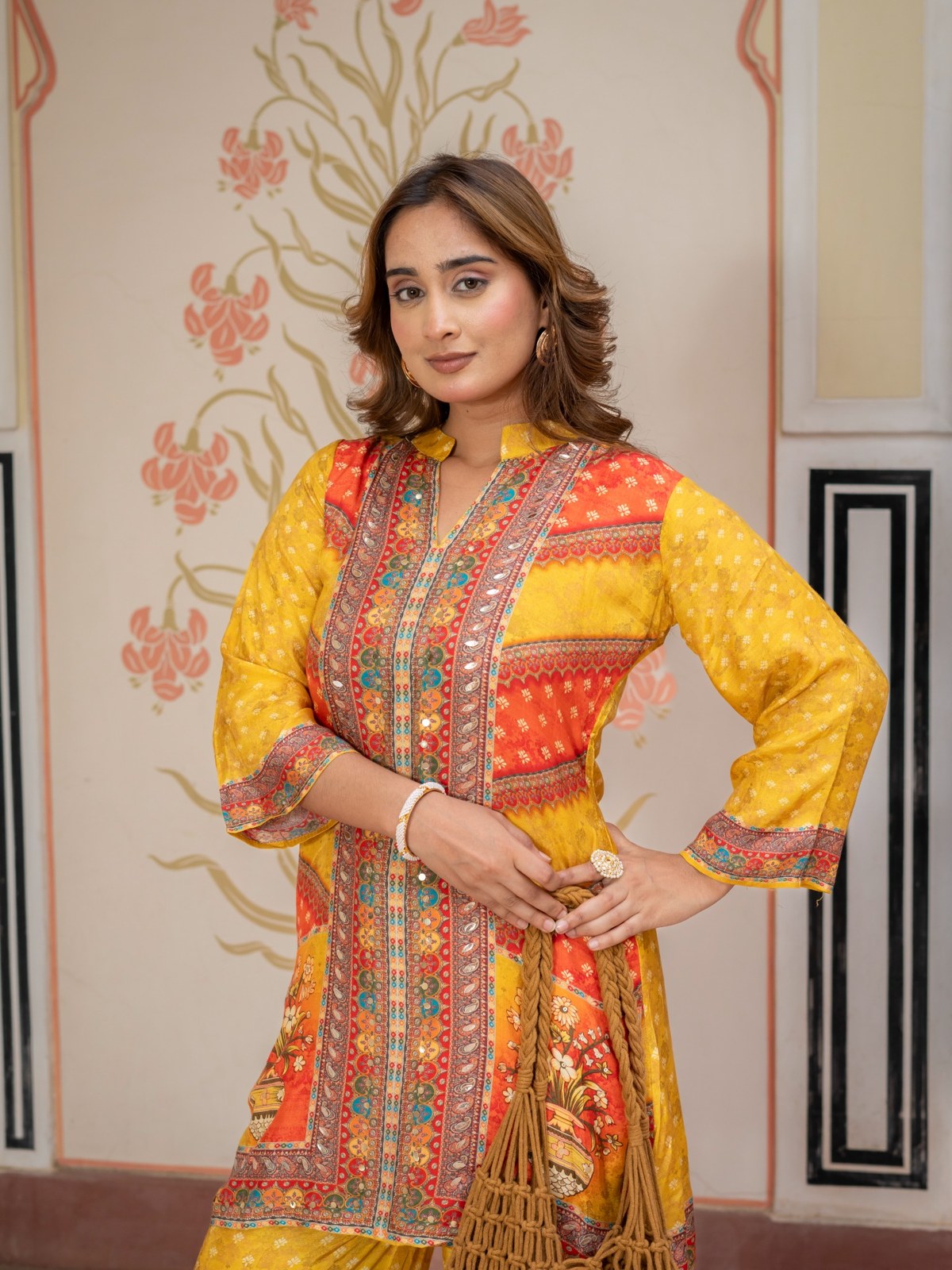 Mustard Printed Co-Ord Set for Women Ethnic Kurta & Palazzo Set