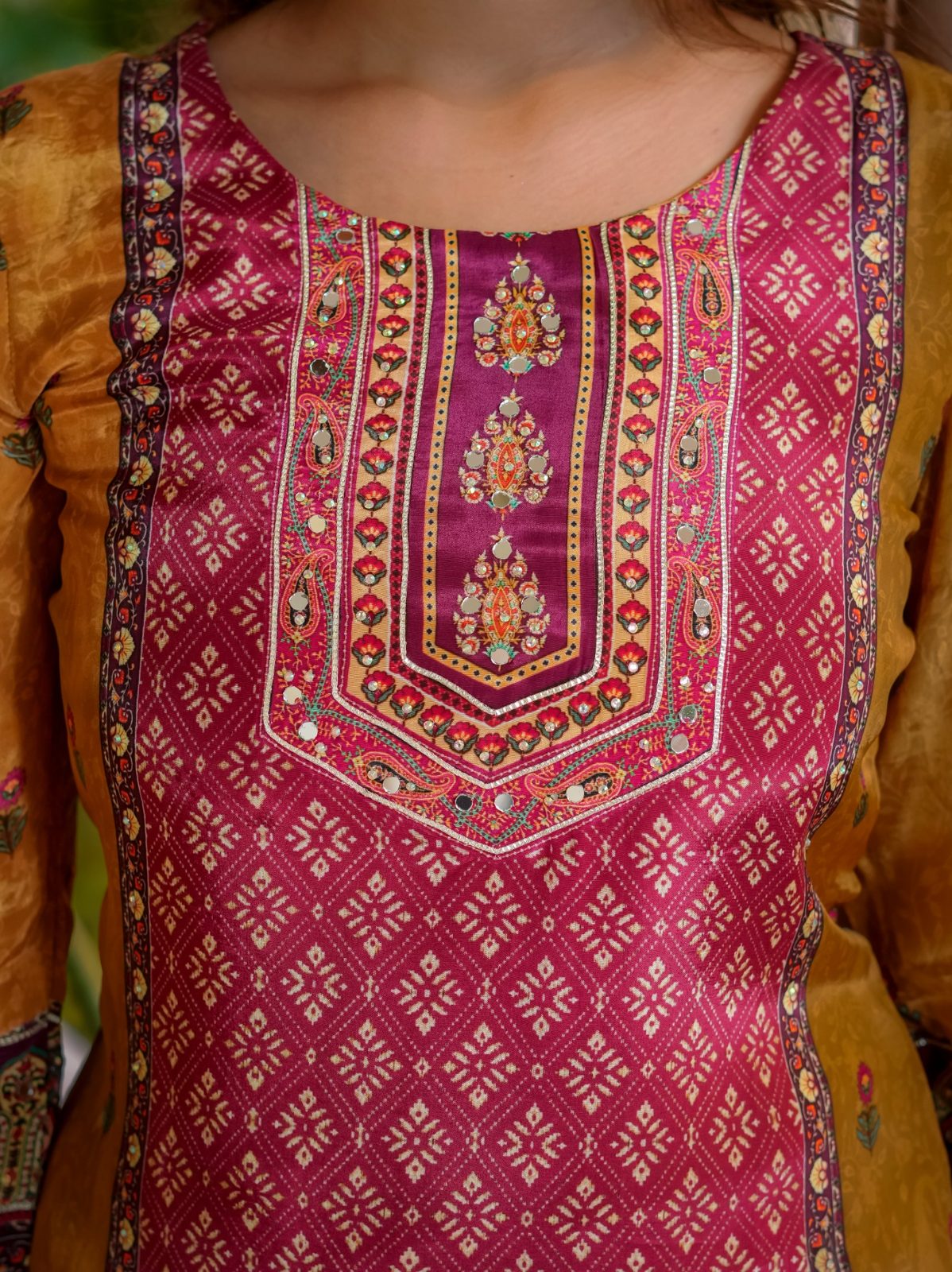 Mustard & Magenta Silk Blend Salwar Kurta Dupatta Set for Women