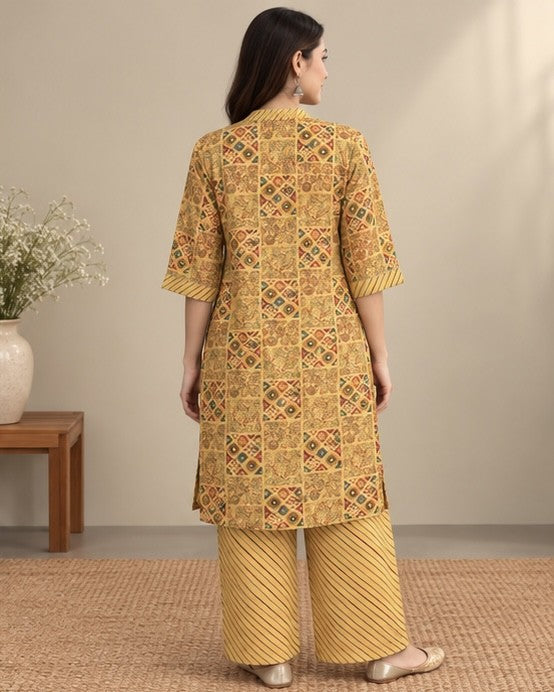 Mustard Yellow Printed Silk Blend Co-ord Set