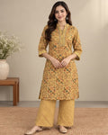 Mustard Yellow Printed Silk Blend Co-ord Set