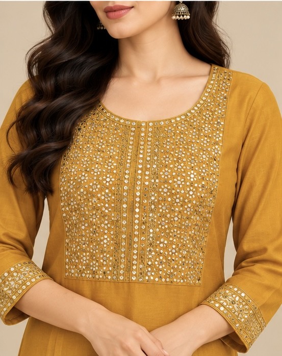 Mustard Rayon Embroidered Straight Kurti for Women