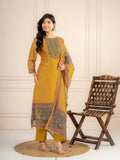 Mustard Chanderi Silk Printed Suit Set with Dupatta