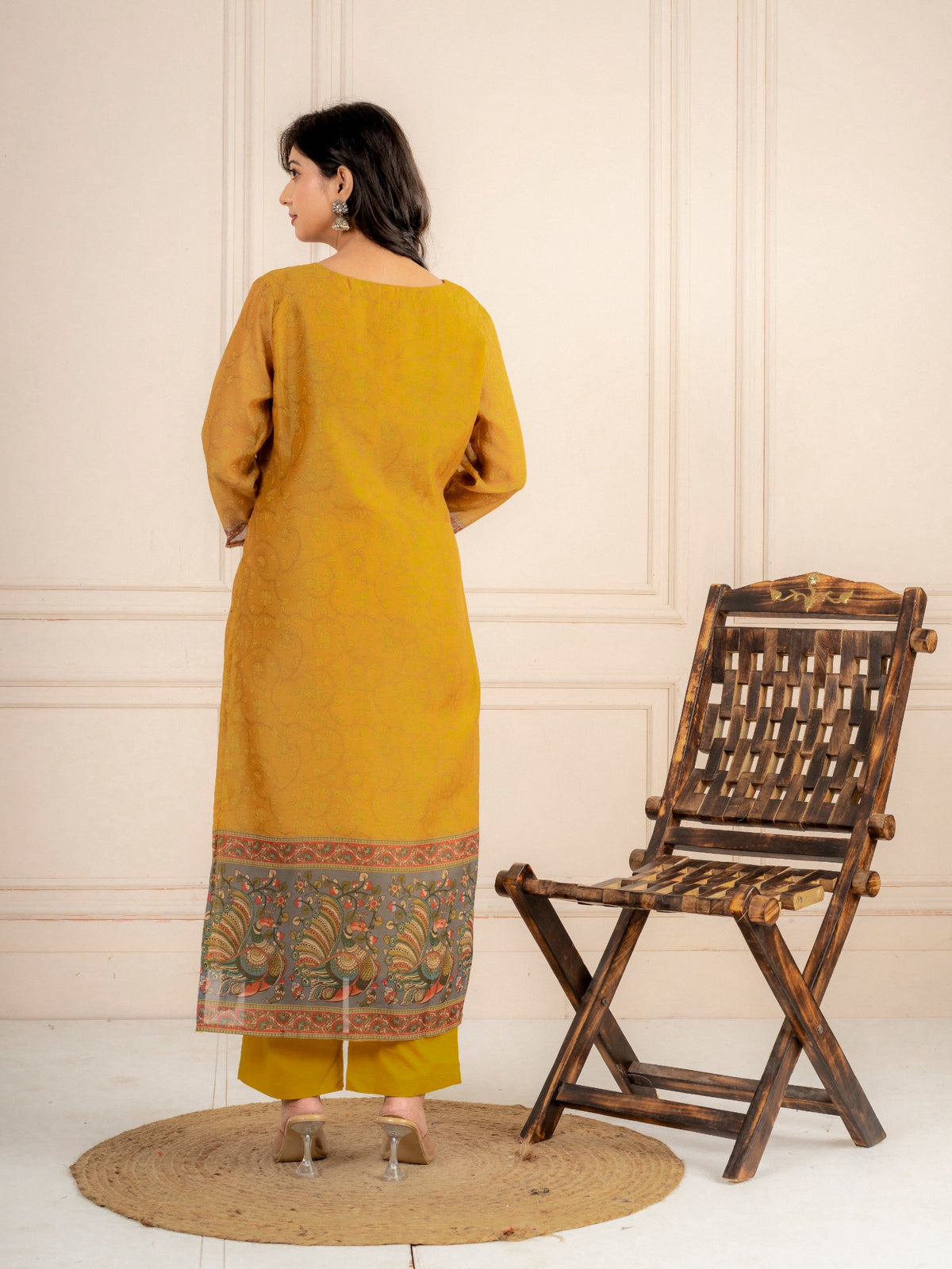 Mustard Chanderi Silk Printed Suit Set with Dupatta