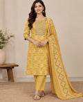 Mustard Yellow Printed Silk Blend Salwar Kurta Dupatta Set
