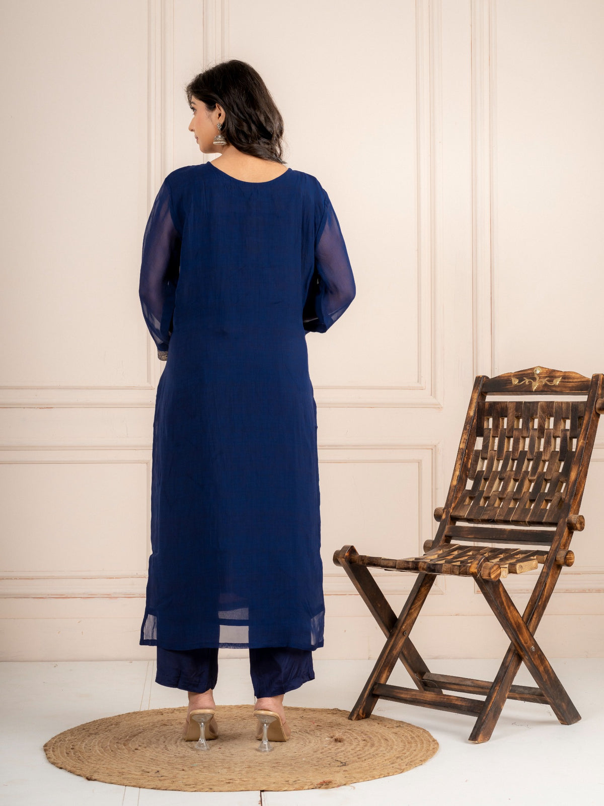 Blue Viscose Organza Printed Suit Set with Dupatta for Women