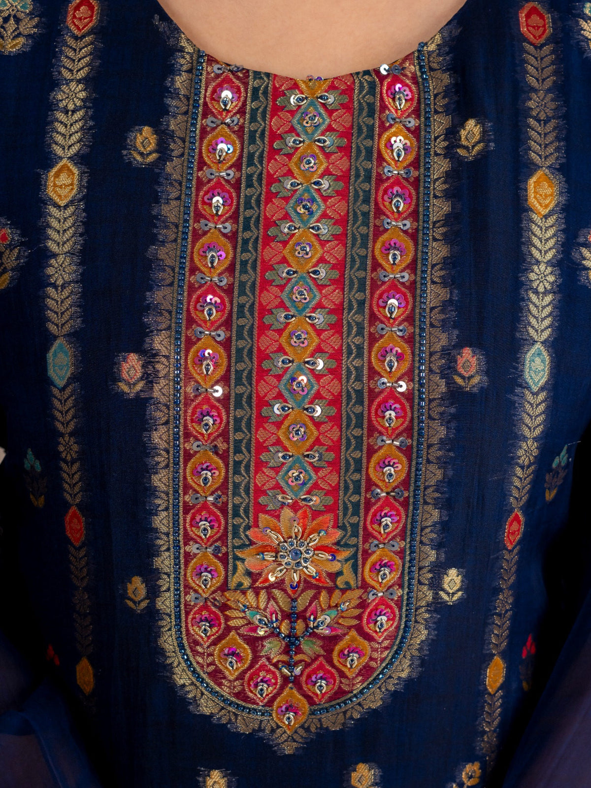 Blue Viscose Organza Printed Suit Set with Dupatta for Women