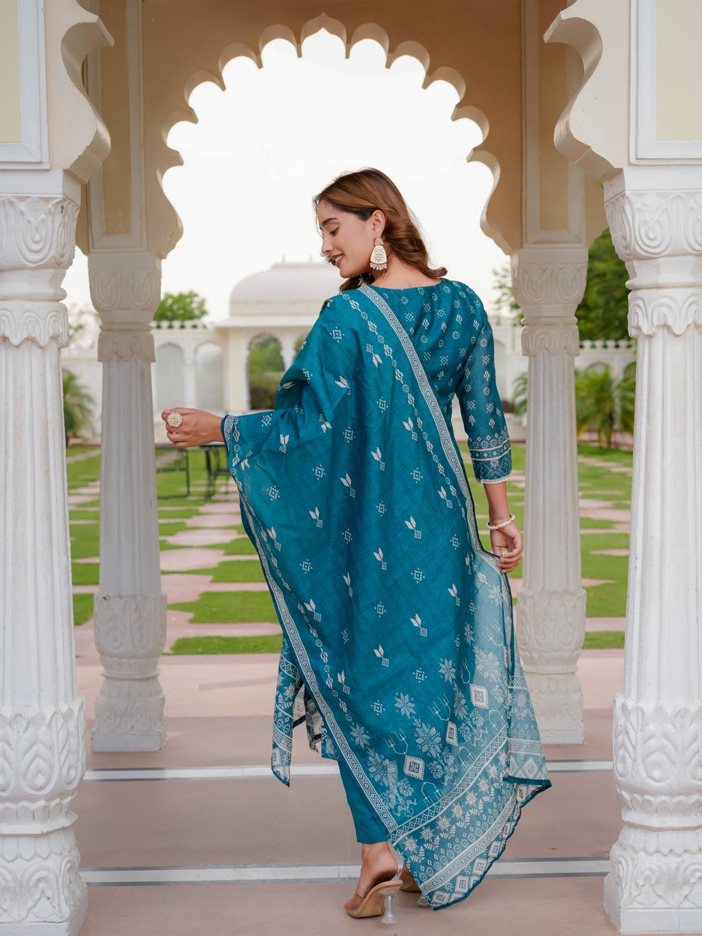 House of Sdaa Teal Blue Printed Kurta Set ,HSDAASKBC000004
