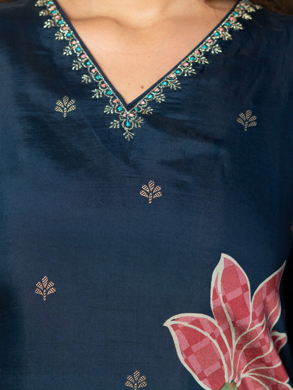Blue floral printed Kurta Set -HSDAAMLSK000006