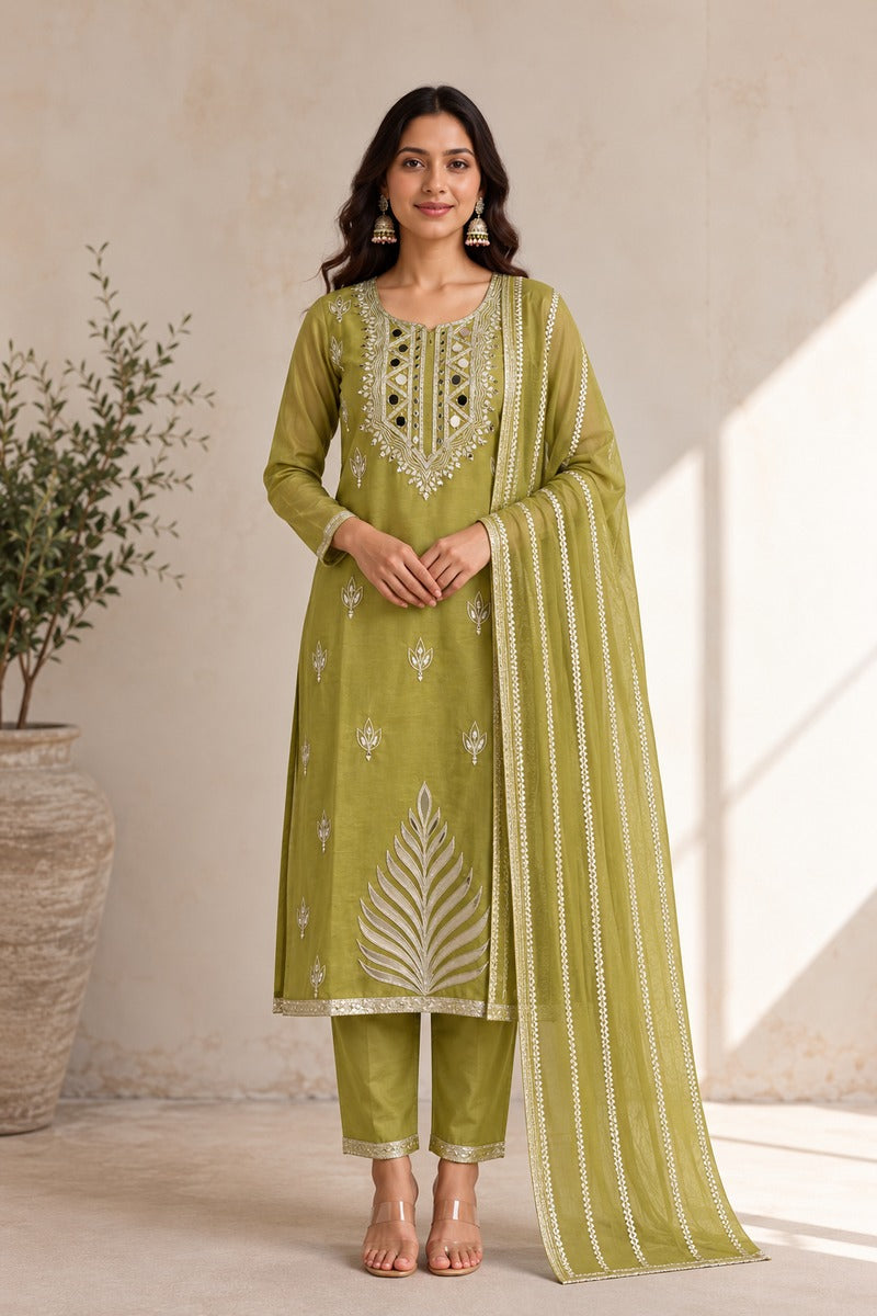 Tissue Silk Embroidered Unstitched Dress Material with Dupatta