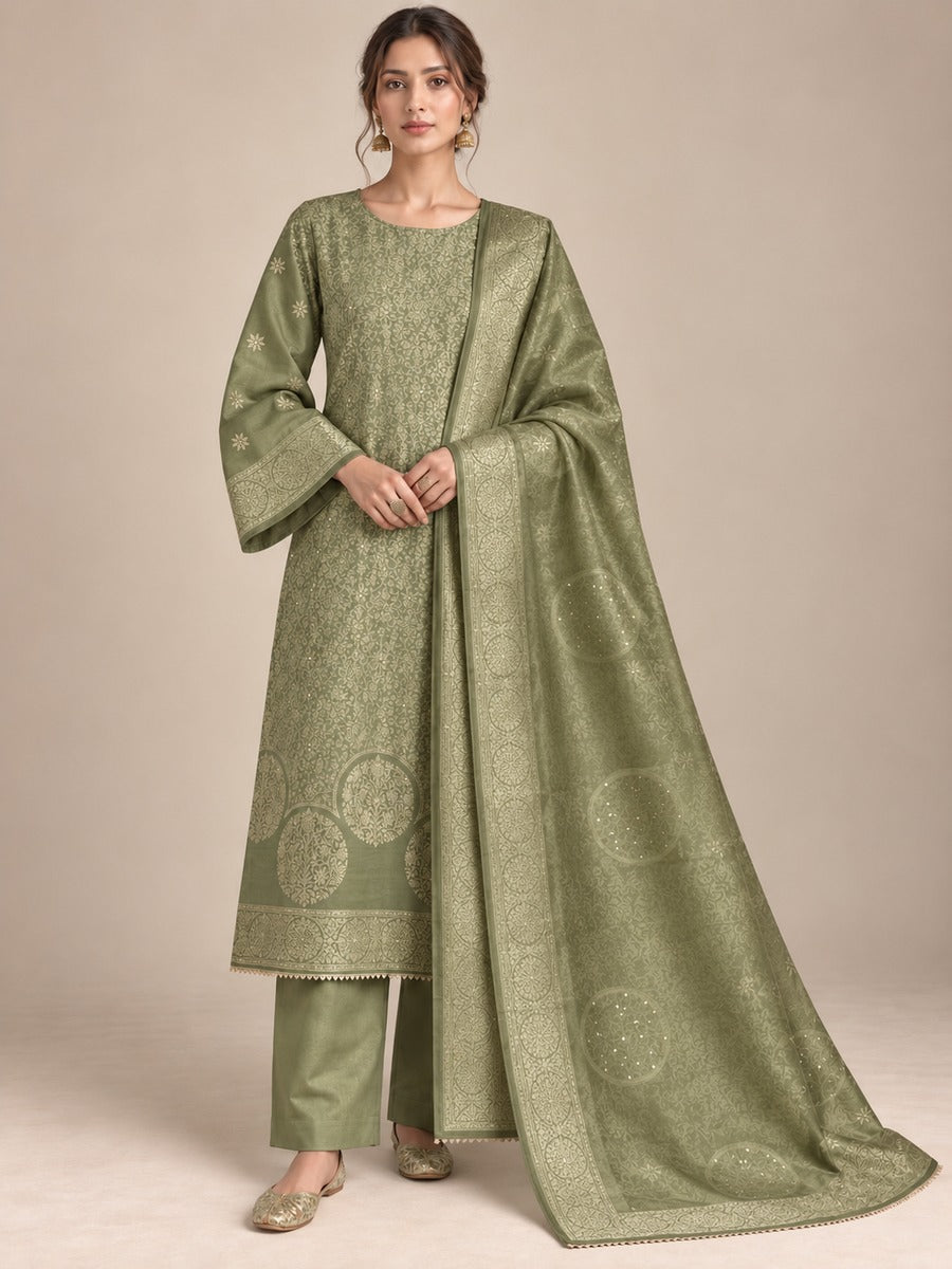 Jacquard Silk Embroidered Unstitched Dress Material with Dupatta
