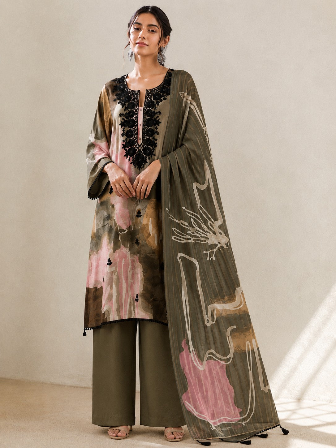 Blush Pink Muslin Printed & Embroidered Unstitched Suit Material