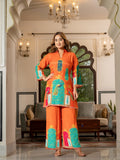 Orange Peacock Print Co-Ord Set for Women | Premium Ethnic Kurta & Palazzo Set HSDAACSKN000002
