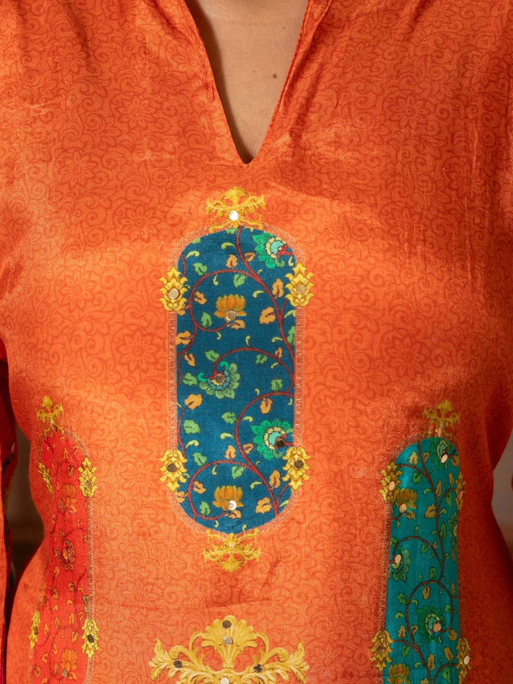 Orange Peacock Print Co-Ord Set for Women | Premium Ethnic Kurta & Palazzo Set HSDAACSKN000002