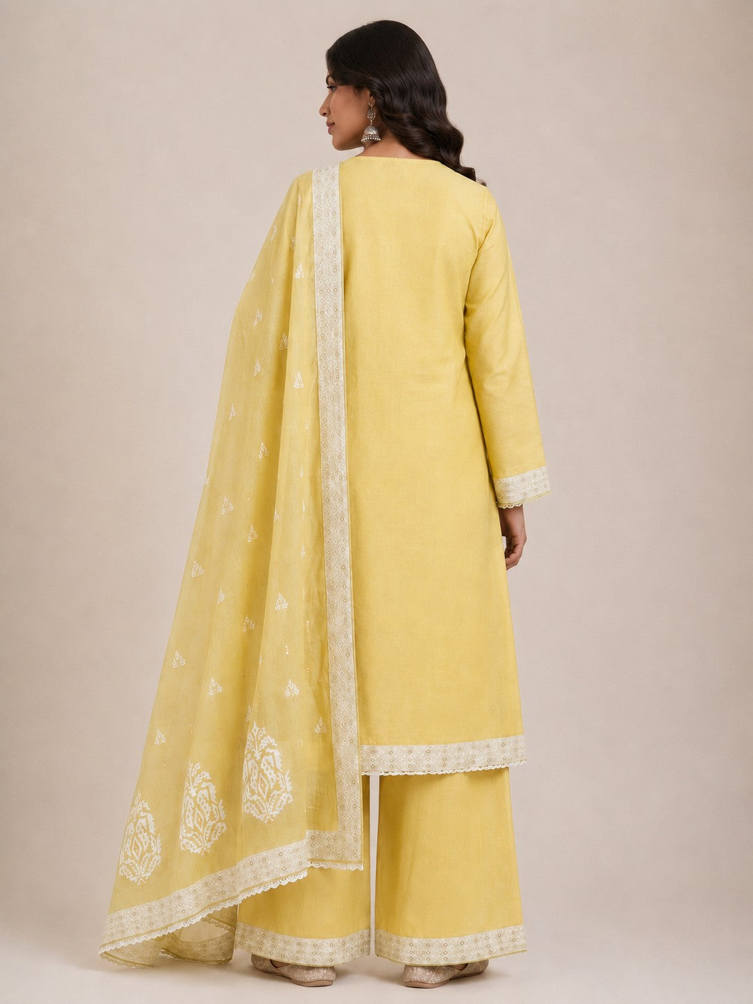 Pastel Yellow Cotton Blend Unstitched Suit Material