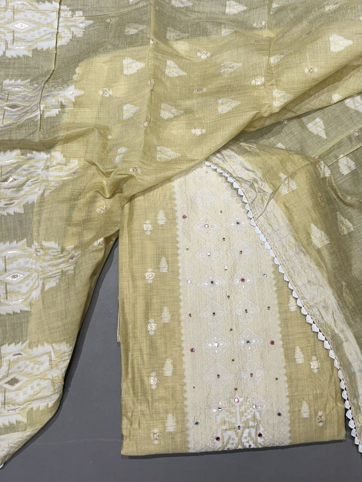 Pastel Yellow Cotton Blend Unstitched Suit Material