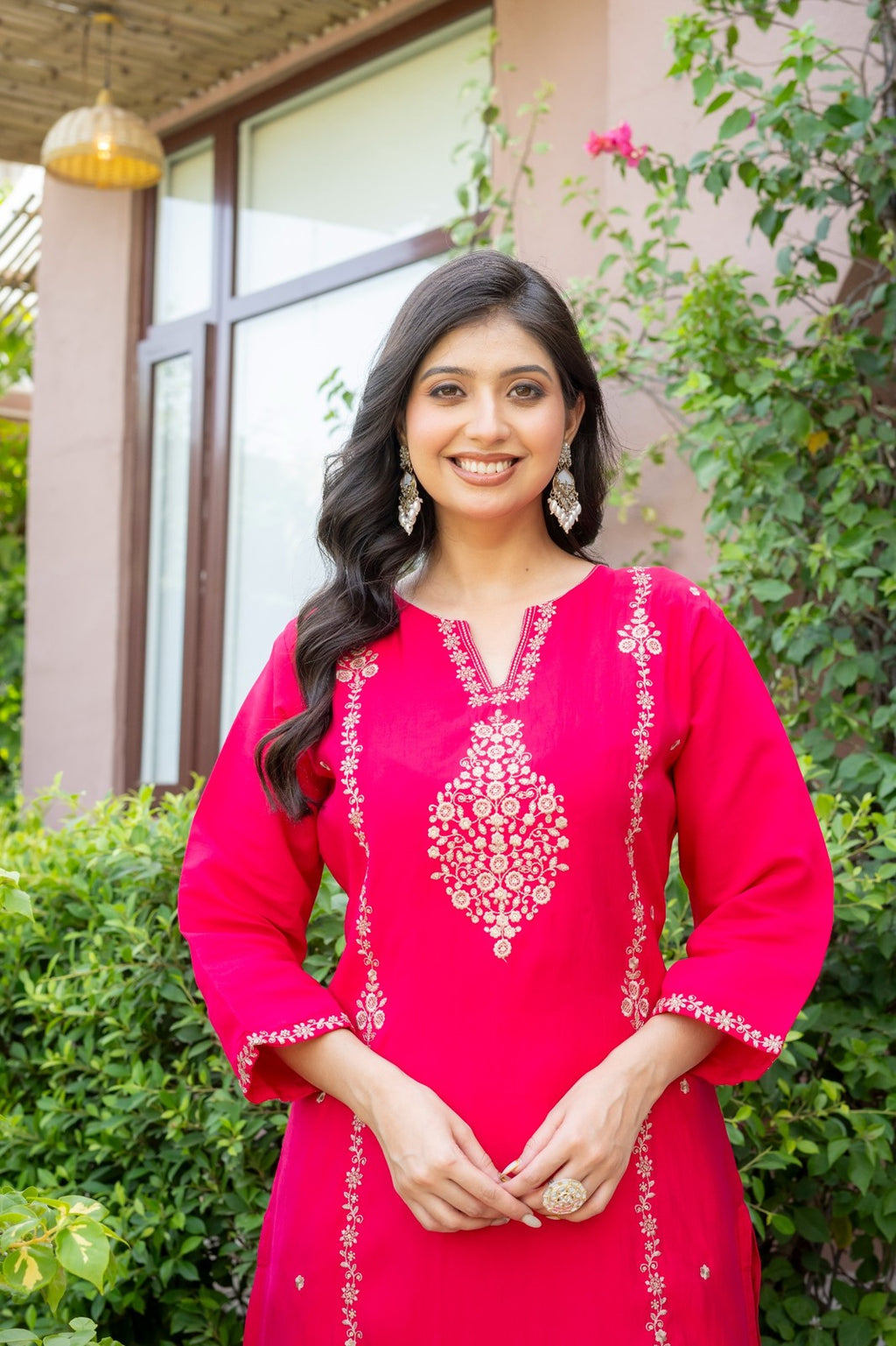 Fuchsia Pink Embroidered Co-Ord Set